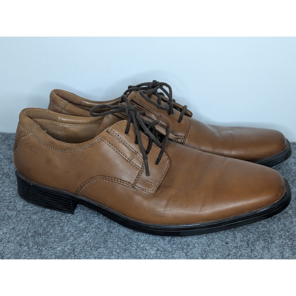 Men's Clarks Whiddon Plain Dress Casual Lace Up‎ Oxford Dark Tan Leather 7.5 W